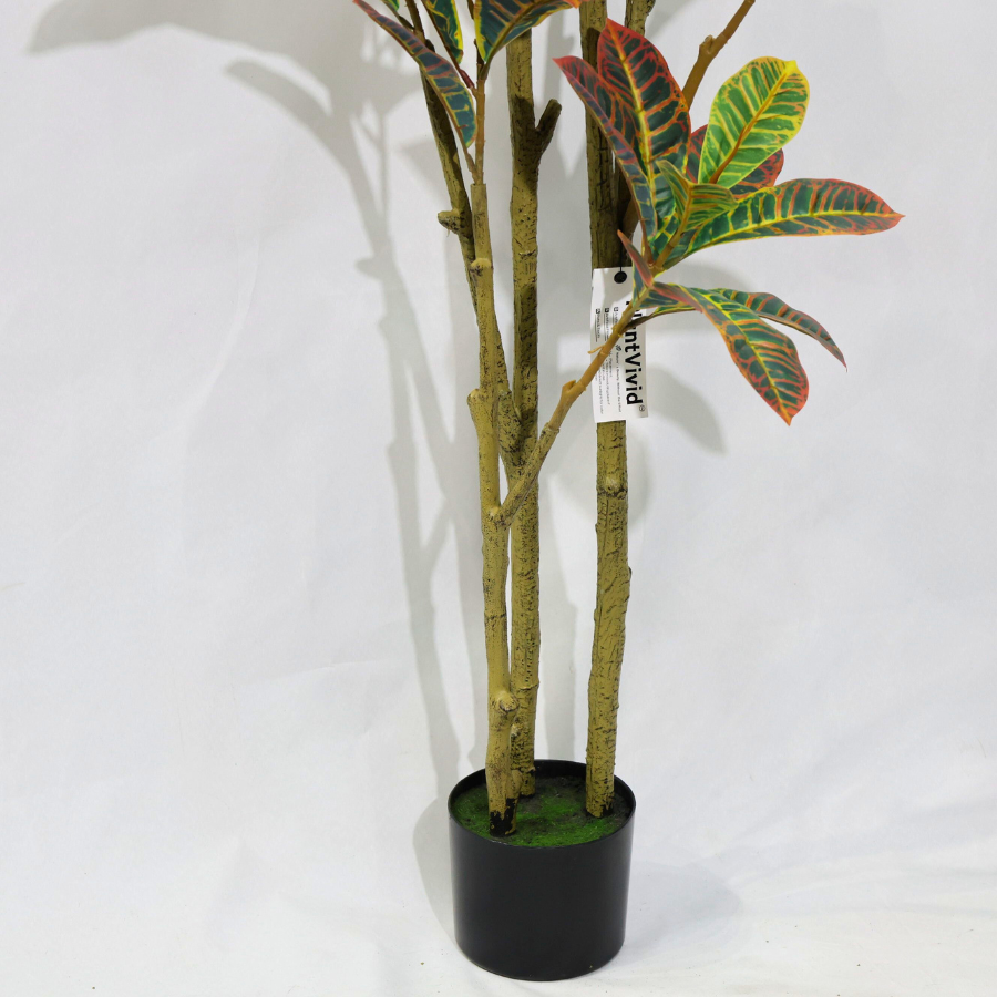 Ficus Pandurata (Croton) Artificiale 160cm con Foglie Variegate, Albero Finta in Vaso per Decorazione Casa e Negozio Natale