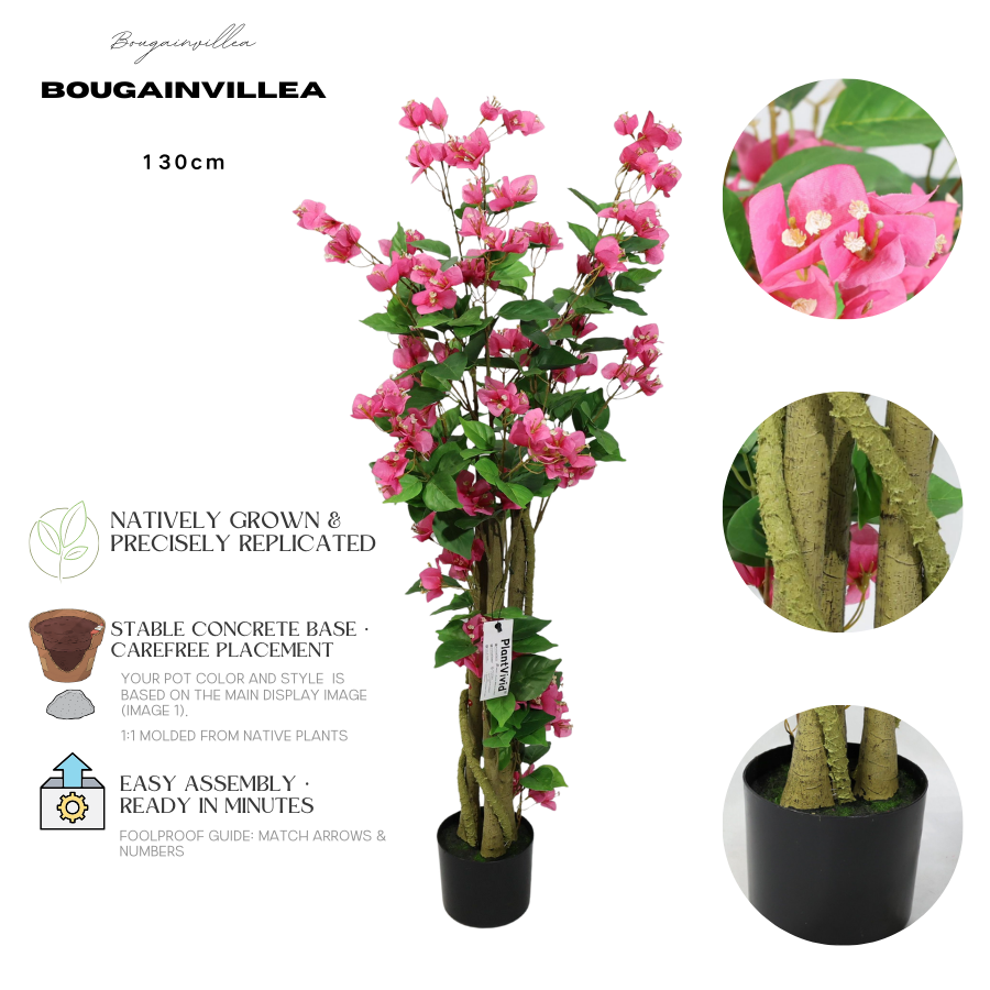Bougainvillea Artificiale 130cm con Fiori Rossi Lussureggianti, Albero Finta Rimuovibile per Decorazione Negozio Natale