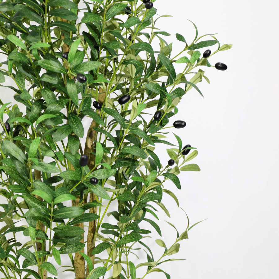 Olivo Artificiale Alto 180cm con Doppio Tronco e Frutti Finti Lussureggianti, Pianta Finta Verde in Vaso per Decorazione Casa Natale