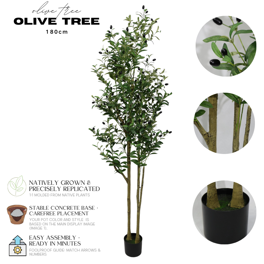 Olivo Artificiale Alto 180cm con Doppio Tronco e Frutti Finti Lussureggianti, Pianta Finta Verde in Vaso per Decorazione Casa Natale