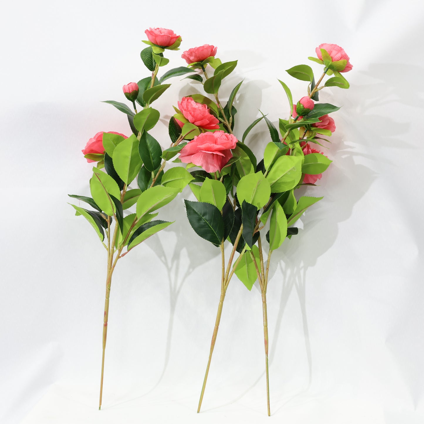 3Pcs Lush 60CM Red Artificial Camellia Bouquet Faux lifelike Flower
