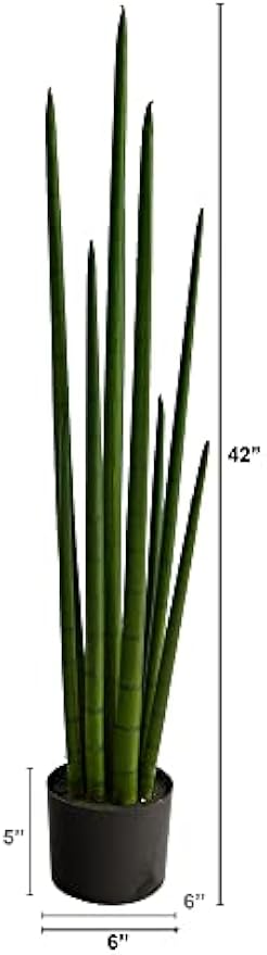 3.5-ft Artificial Snake Plant for Indoor Home Decor in Black Nursery Pot, Fake Sansevieria, 42-in Faux Snake Plant for Living Room, Bed
