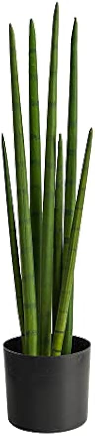 23-in Artificial Snake Plant for Indoor Home Decor in Black Nursery Pot, Fake Sansevieria, Faux Snake Plant for Living Room, Bedroom, O