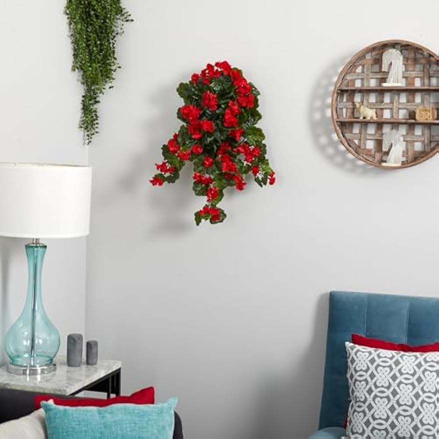 29in. UV Resistant Geranium Artificial Hanging Plant, Red Flowers with Green Foliage, Indoor/Outdoor Decor, Set of 2 - Lifelike Home an