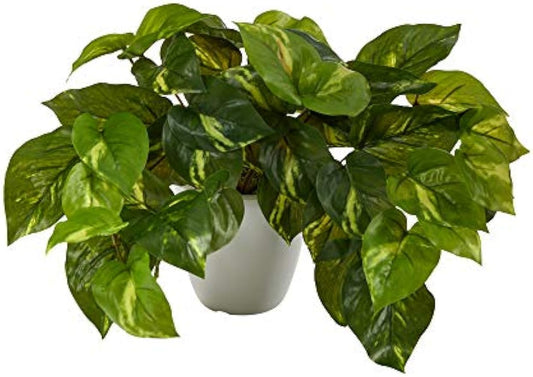 9in. Pothos Artificial Plant in White Planter (Real Touch)