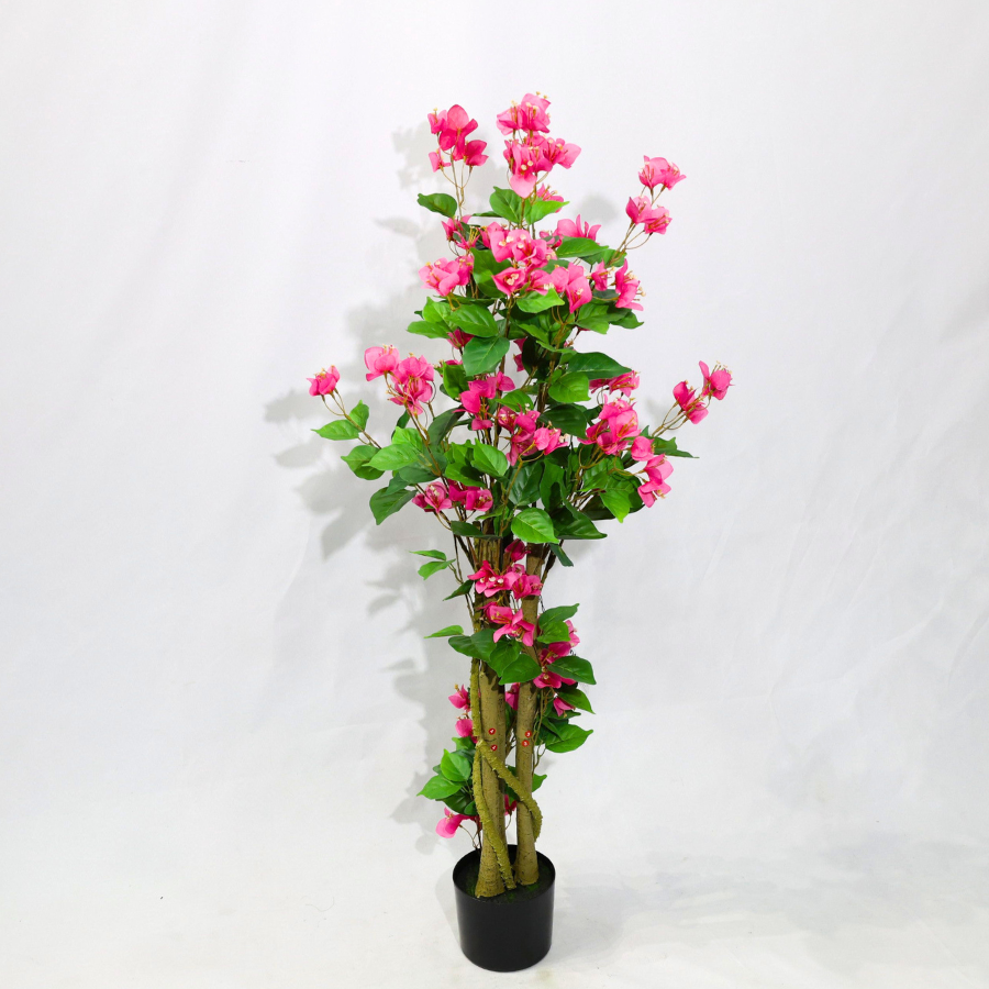 Bougainvillea Artificiale 130cm con Fiori Rossi Lussureggianti, Albero Finta Rimuovibile per Decorazione Negozio Natale