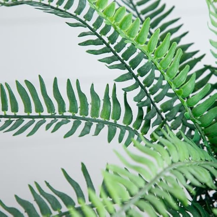 16-Inch Artificial Boston Fern Plant – Lifelike Greenery in Textured Cement Planter