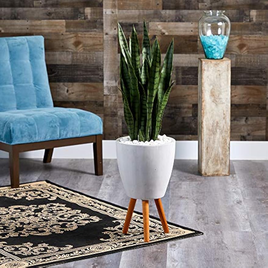 4-ft Artificial Snake Plant for Indoor Home Decor, White Decorative Planter with Stand, Mid Century Modern Design Sansevieria, 48-in Fa
