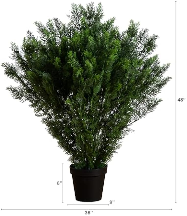 4-FT Artificial Cedar Bush, Indoor/Outdoor UV Resistant Faux Cedar Bush in Black Nursery for Front Porch Décor, Artificial Shrubs for O