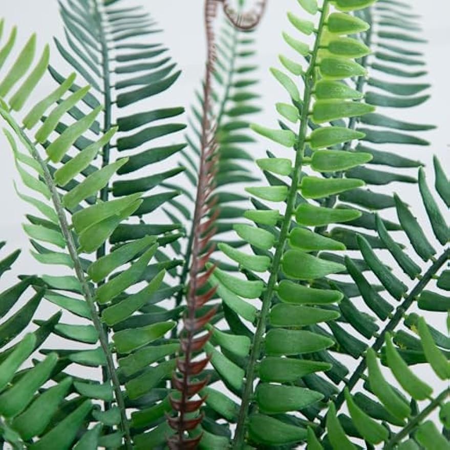16-Inch Artificial Boston Fern Plant – Lifelike Greenery in Textured Cement Planter