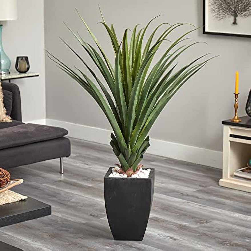 4.5ft. Spiked Agave Artificial Plant in Black Planter (Indoor/Outdoor)