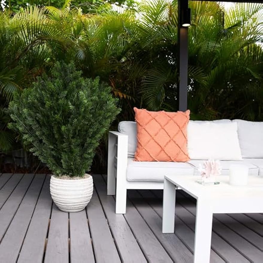 4-FT Artificial Cedar Bush, Indoor/Outdoor UV Resistant Faux Cedar Bush in Black Nursery for Front Porch Décor, Artificial Shrubs for O