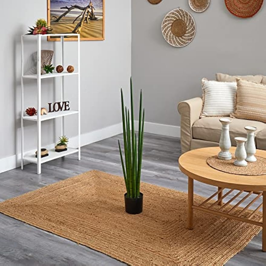 3.5-ft Artificial Snake Plant for Indoor Home Decor in Black Nursery Pot, Fake Sansevieria, 42-in Faux Snake Plant for Living Room, Bed