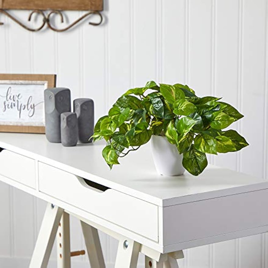 9in. Pothos Artificial Plant in White Planter (Real Touch)