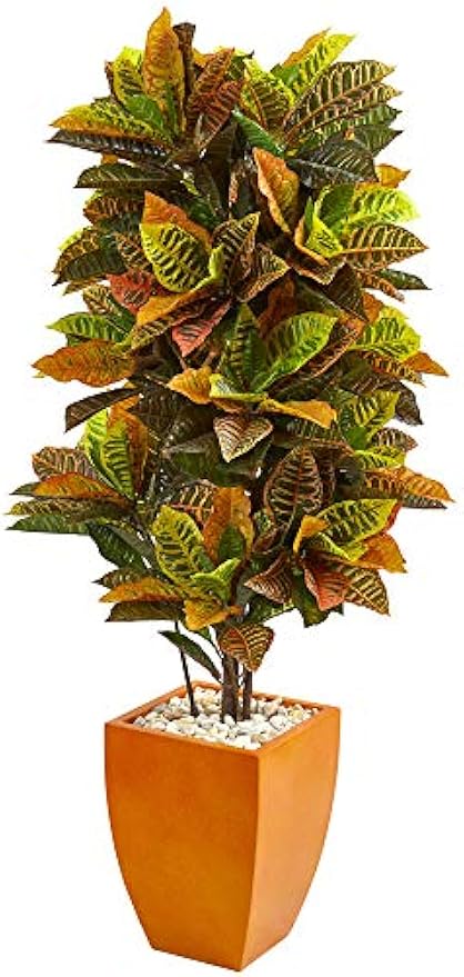 5.5ft. Croton Artificial Plant in Orange Planter (Real Touch)