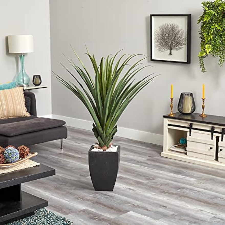4.5ft. Spiked Agave Artificial Plant in Black Planter (Indoor/Outdoor)