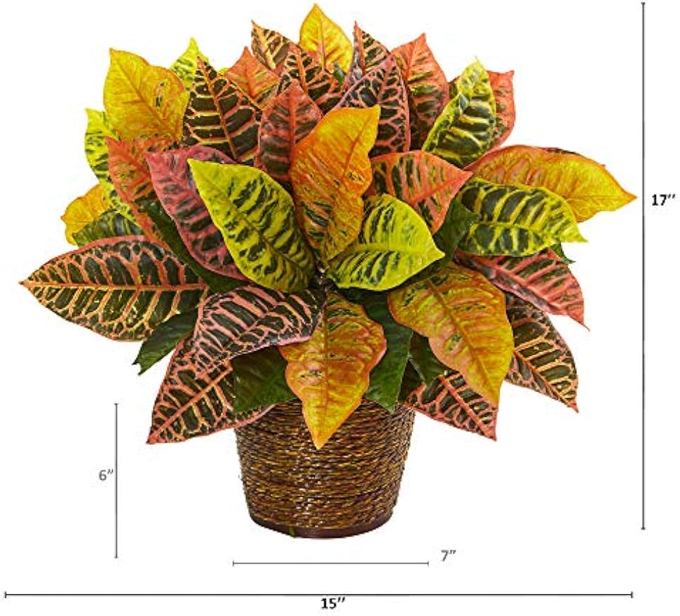 17in. Garden Croton Artificial Plant in Basket (Real Touch)