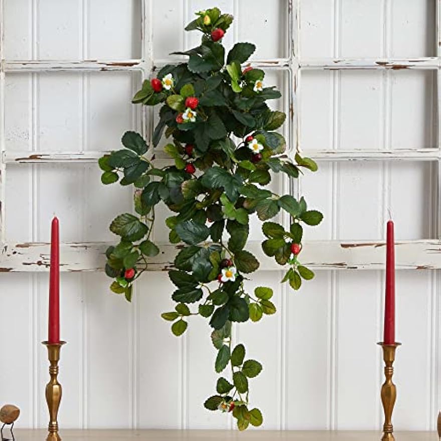 31in. Strawberry Hanging Bush with Berry (Set of 2)