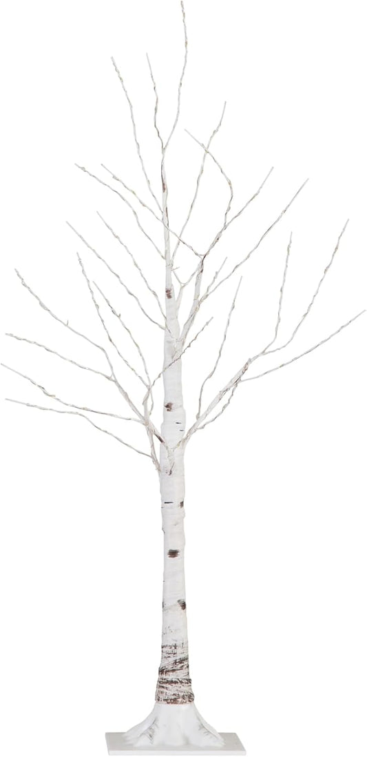 3-FT Pre-lit Artificial White Birch Tree with LED Lights, 120 Warm White LEDs for Indoor Home Décor, Fake Lighted Birch Tree for Winter