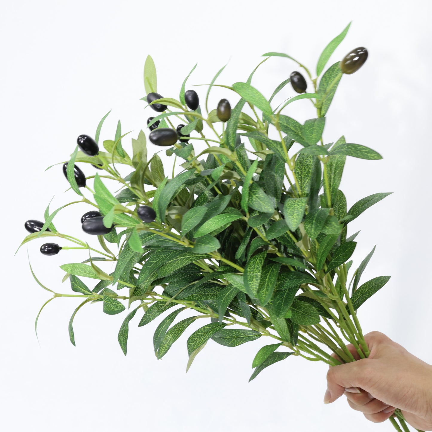 4 Pcs 45cm Artificial Olive Branches Bendable Stems UV-Resistant Faux Greenery