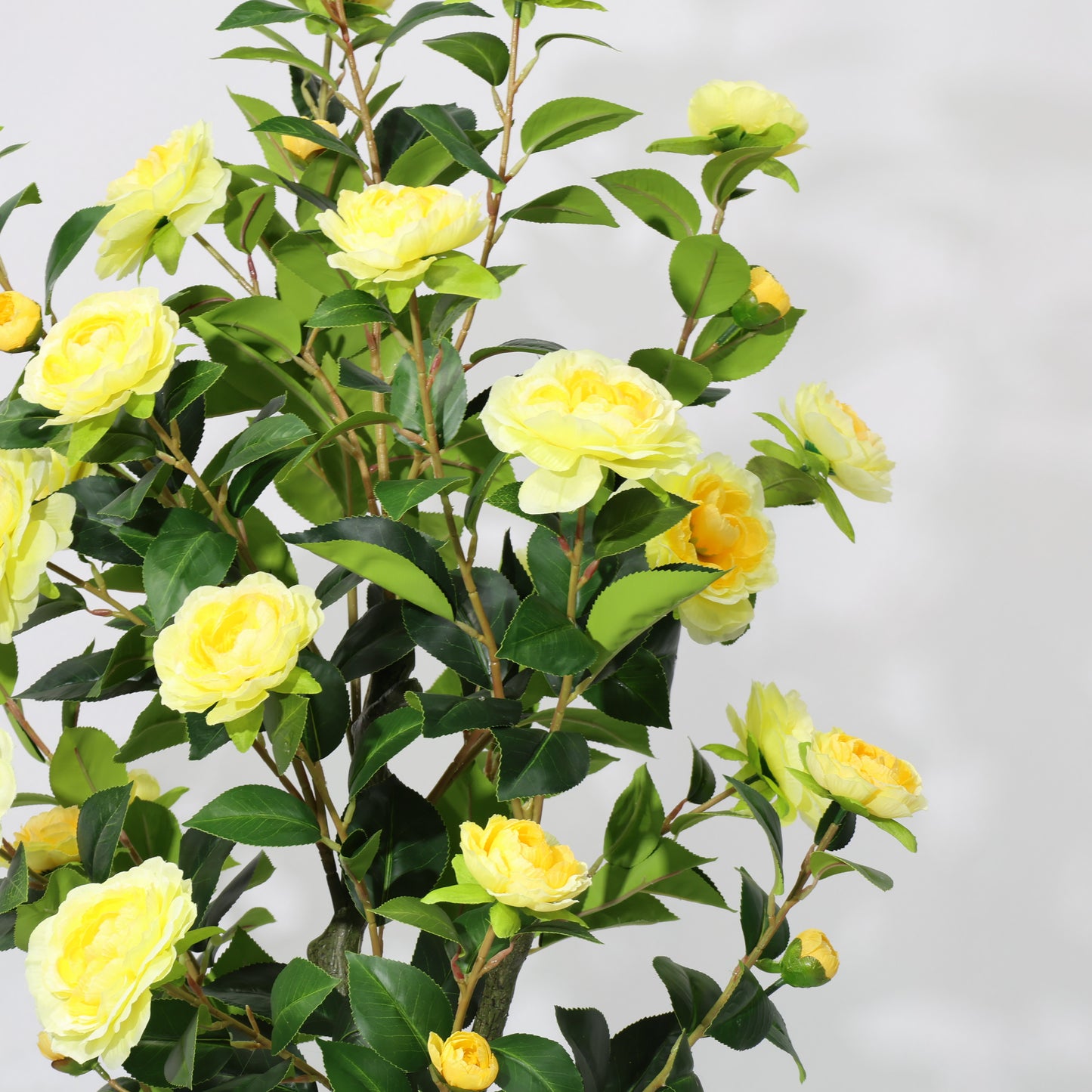 150cm Potted Single-Stem Yellow Camellia Green leaf Artificial Blossom Tree