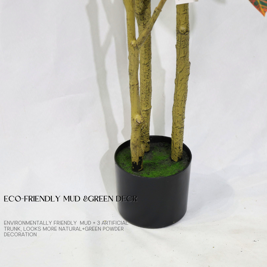 Ficus Pandurata (Croton) Artificiale 160cm con Foglie Variegate, Albero Finta in Vaso per Decorazione Casa e Negozio Natale