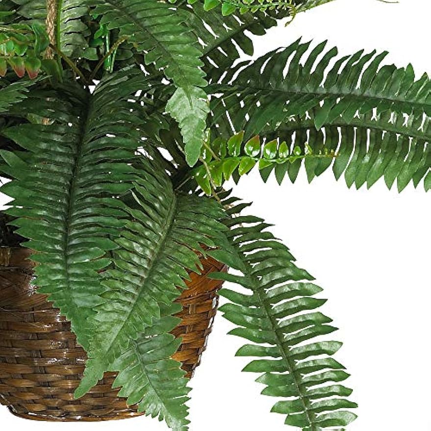 6599 18in. Boston Fern Silk Hanging Basket,Green,10.25" x 10.25" x 17.5"