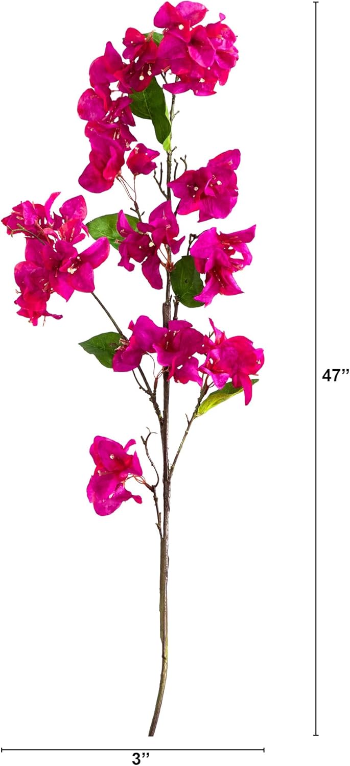 47-in Artificial Bougainvillea Flower Stems, Set of 3 Long Stem Artificial Flowers for Home or Office Décor, Faux Bougainvillea Flower No50