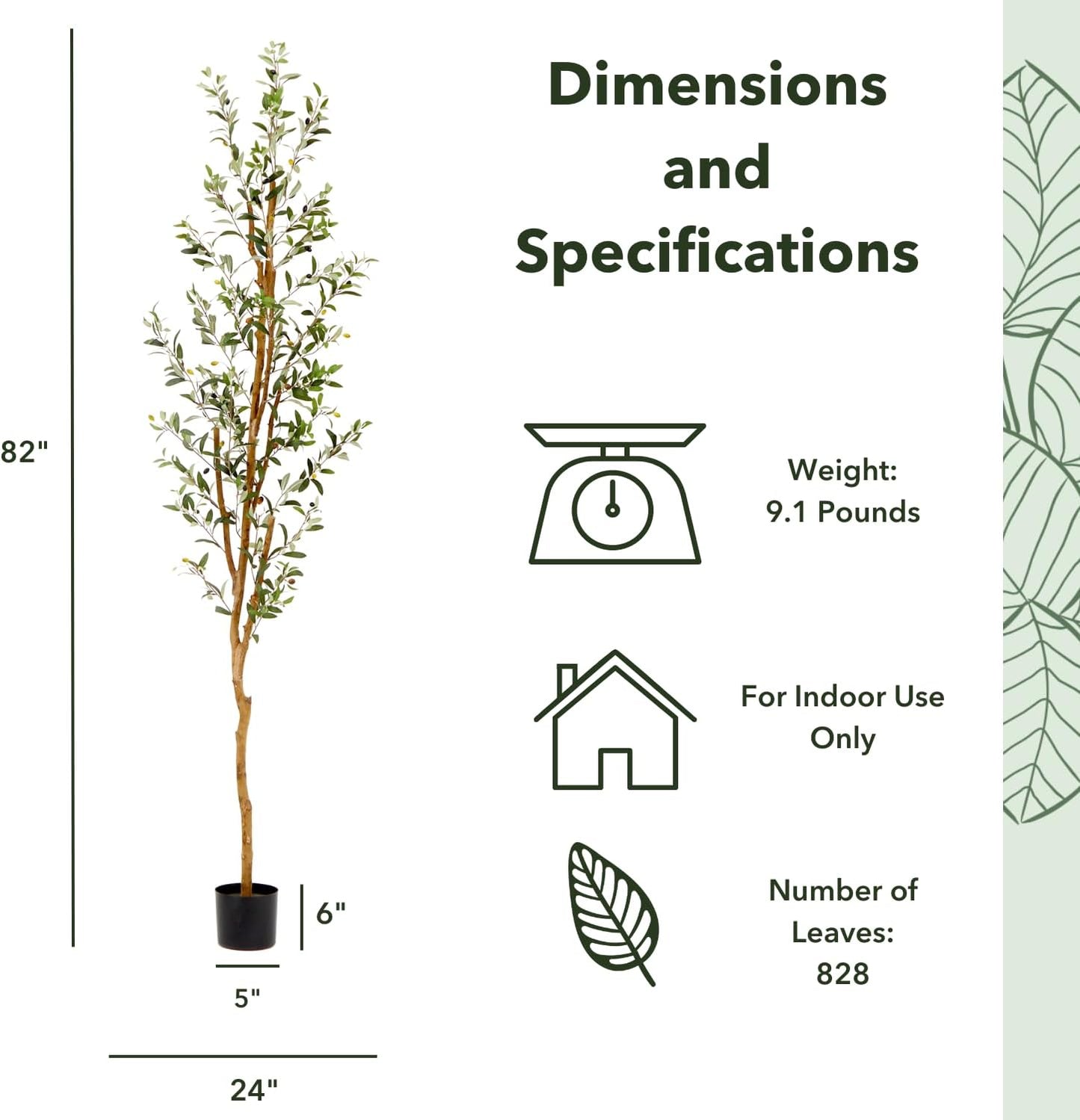 82” Olive Artificial Silk Trees Green