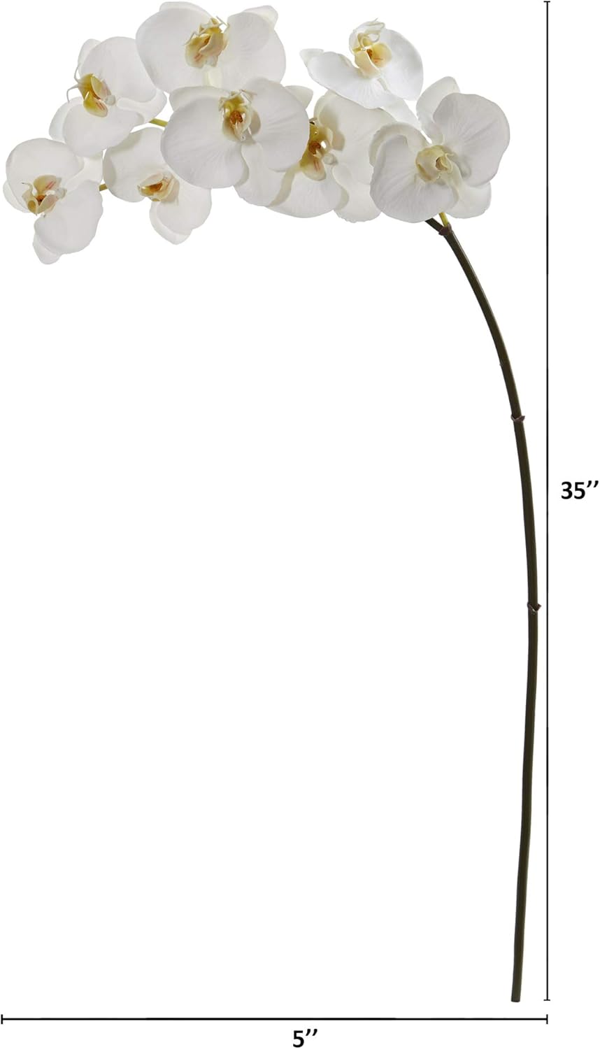 Nearly Natural 35in. Phalaenopsis Orchid Artificial (Set of 6) Silk Flowers, 35 in, White