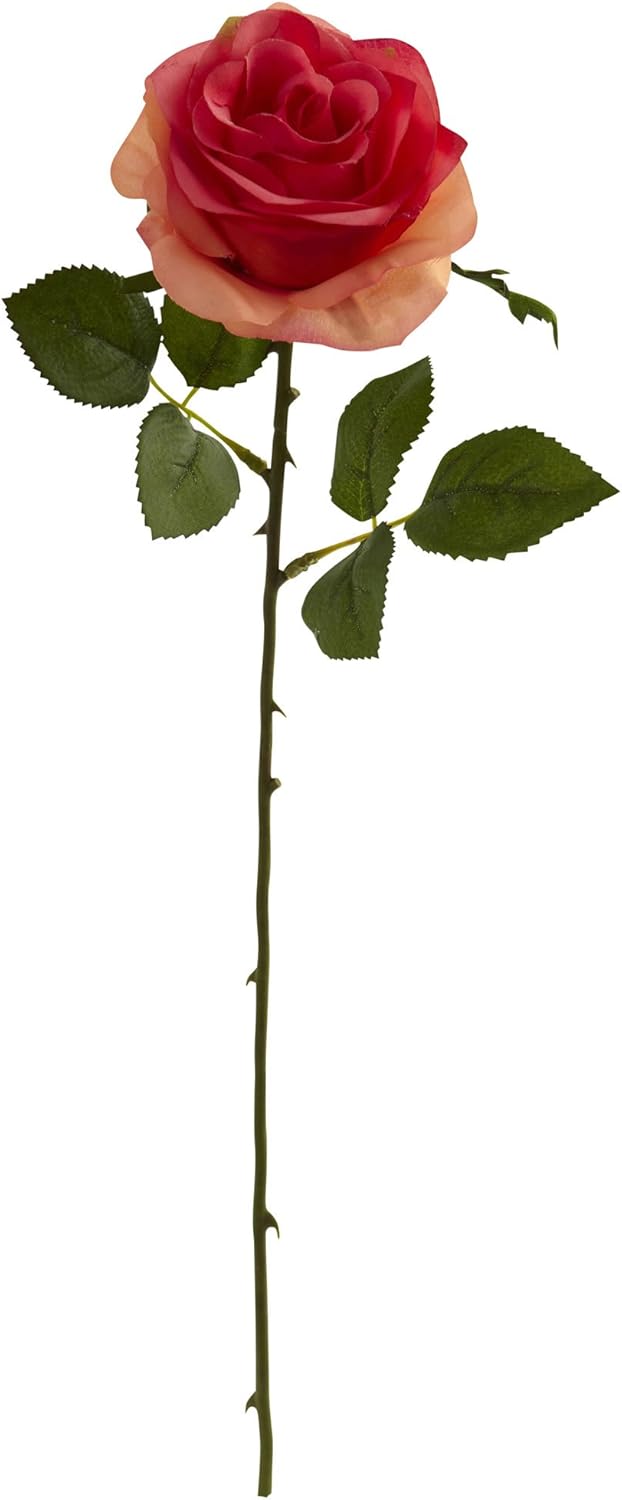 Nearly Natural 18in. Rose Flower (Set of 24) Artificial Plant, 18"H x 3.25"W x 3.25"D, Orange No50