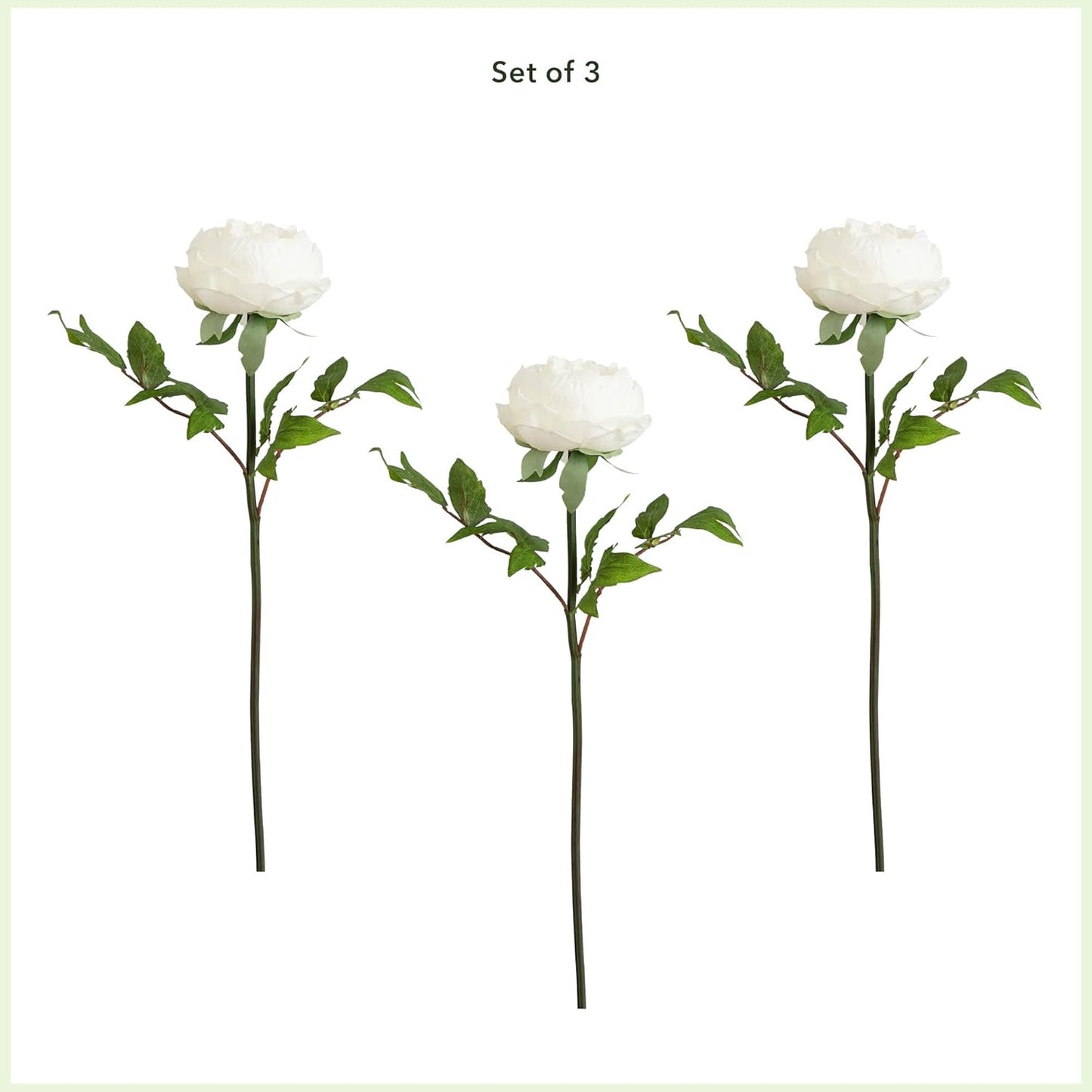 20-in Artificial Peony Flower Stems, Set of 3 Long Stem Artificial Flowers for Home or Office Décor, Faux Peony Flower Stems in White f No50