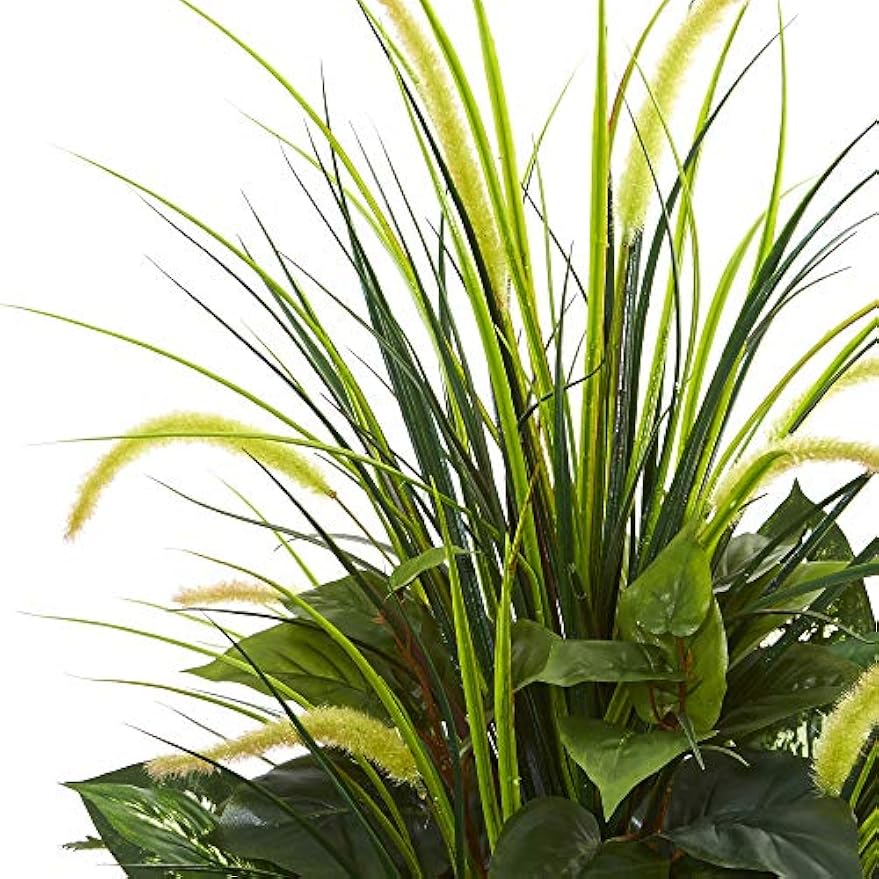 Artificial White Mixed River Fern and Dogtail Plant, Tower Planter, Green,26"Dx26"Wx48"H