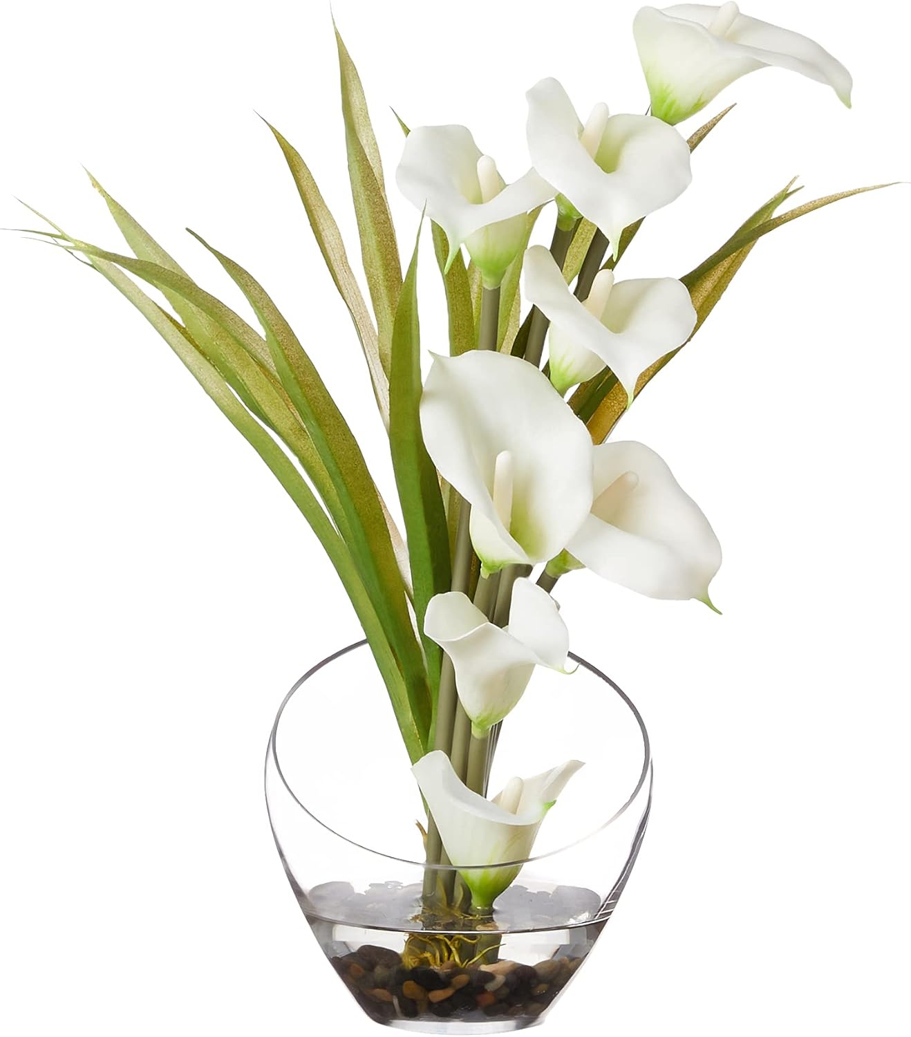 Nearly Natural 15.5in. Calla Lily and Grass Artificial Arrangement in Vase, Cream No50