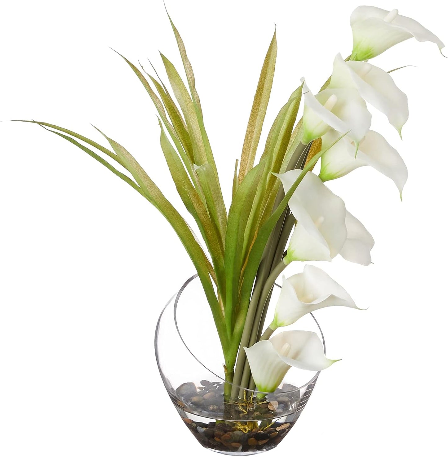 Nearly Natural 15.5in. Calla Lily and Grass Artificial Arrangement in Vase, Cream No50