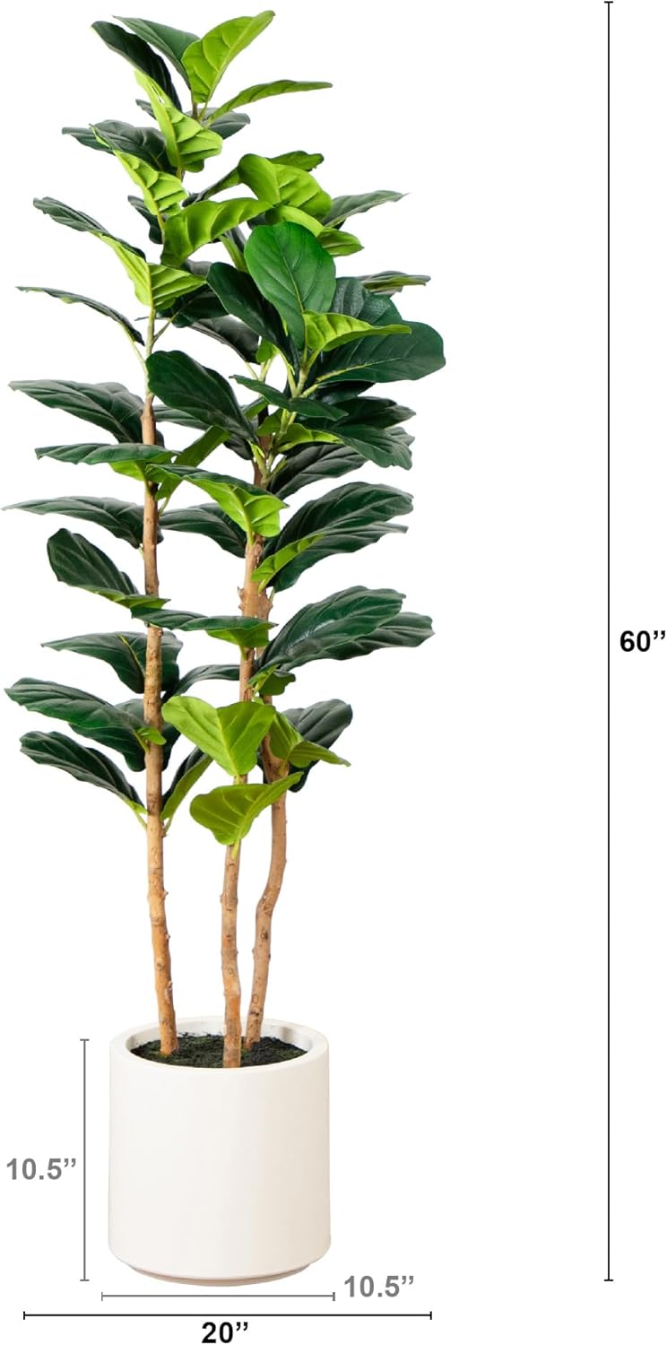 5ft. Artificial Fiddle Leaf Tree in Decorative White Planter
