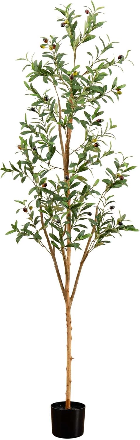 5FT Tall Silk Faux Olive Tree for Home and Office Decor, Fake Potted Tree with Natural Wood Trunk, Realistic Branches and Lifelike Frui No50