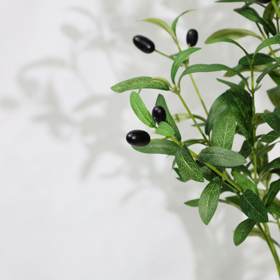 Olivo Artificiale Alto 180cm con Doppio Tronco e Frutti Finti Lussureggianti, Pianta Finta Verde in Vaso per Decorazione Casa Natale