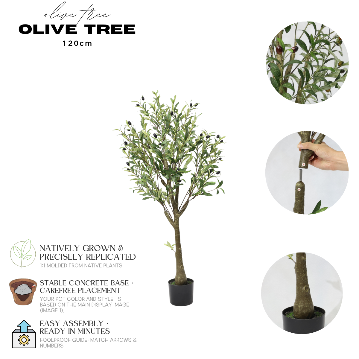 Olivo Artificiale Smontabile 120cm con Frutti Finti, Pianta Finta Verde in Vaso per Decorazione Casa Ufficio Natale