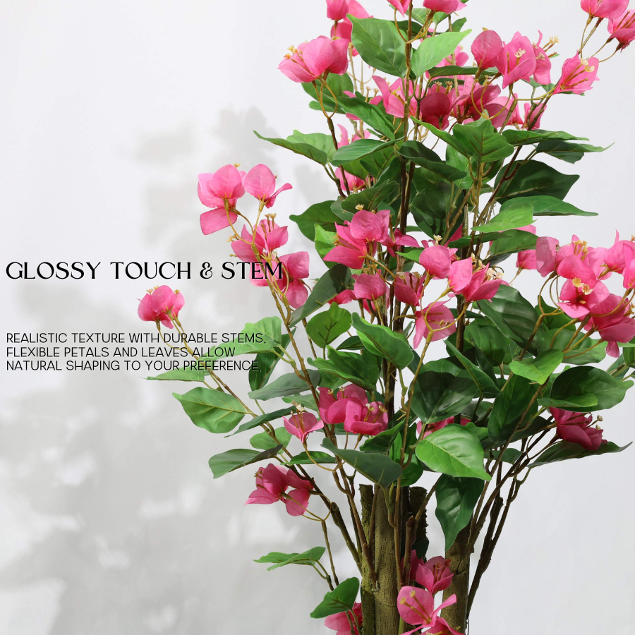 Bougainvillea Artificiale 130cm con Fiori Rossi Lussureggianti, Albero Finta Rimuovibile per Decorazione Negozio Natale
