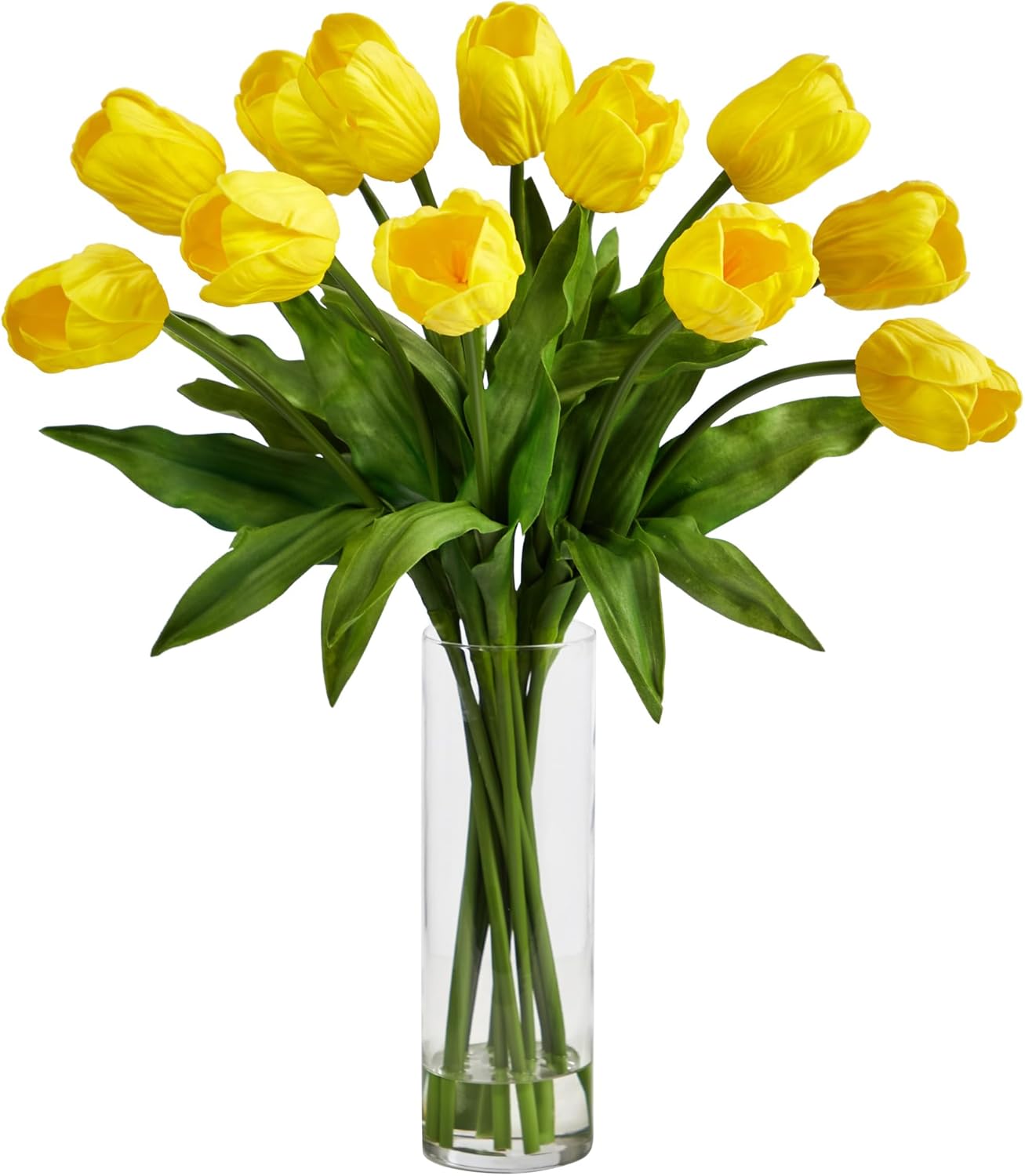 23in. Artificial Tulip Arrangement with Cylinder Glass Vase, Pink No50