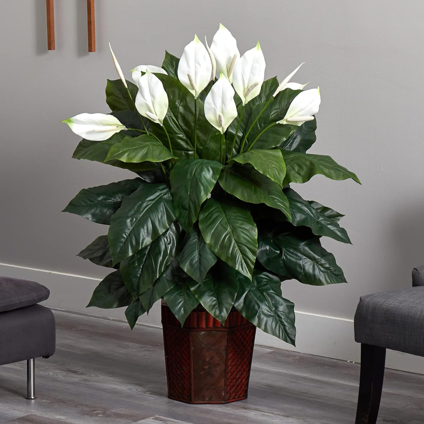 6638 Spathiphyllum with Vase Decorative Silk Plant, Green 48" x 12" x 12"