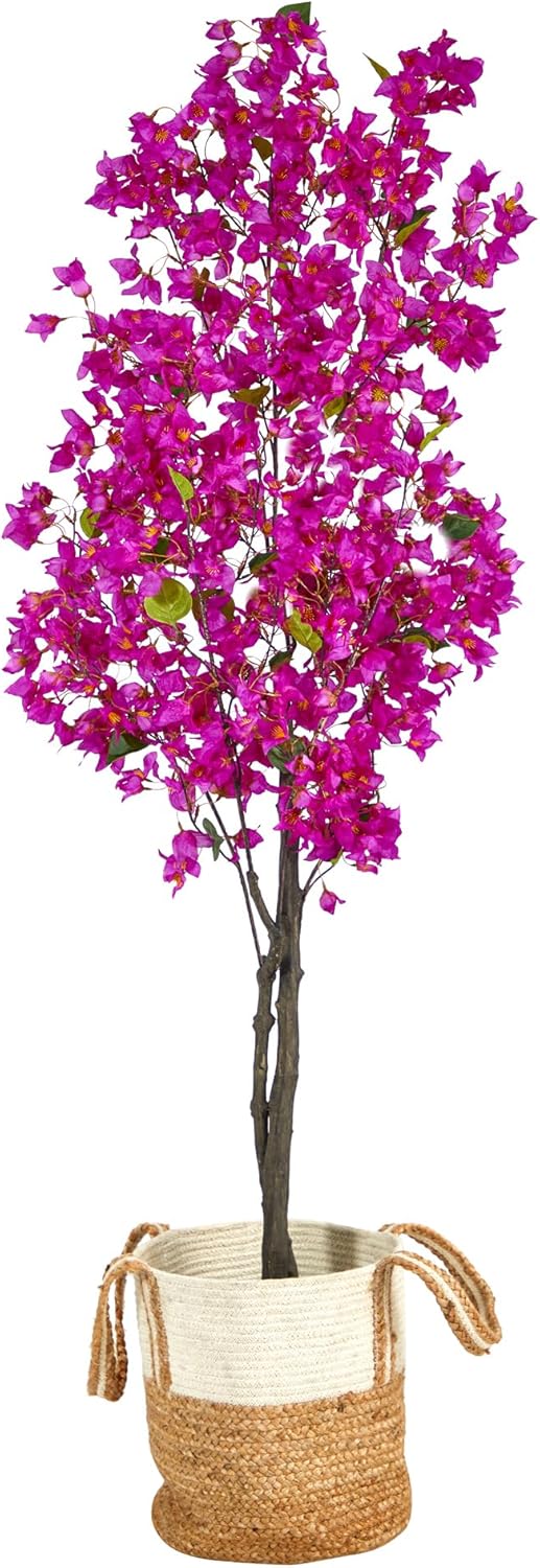 6ft. Artificial Bougainvillea Tree with Handmade Jute & Cotton Basket