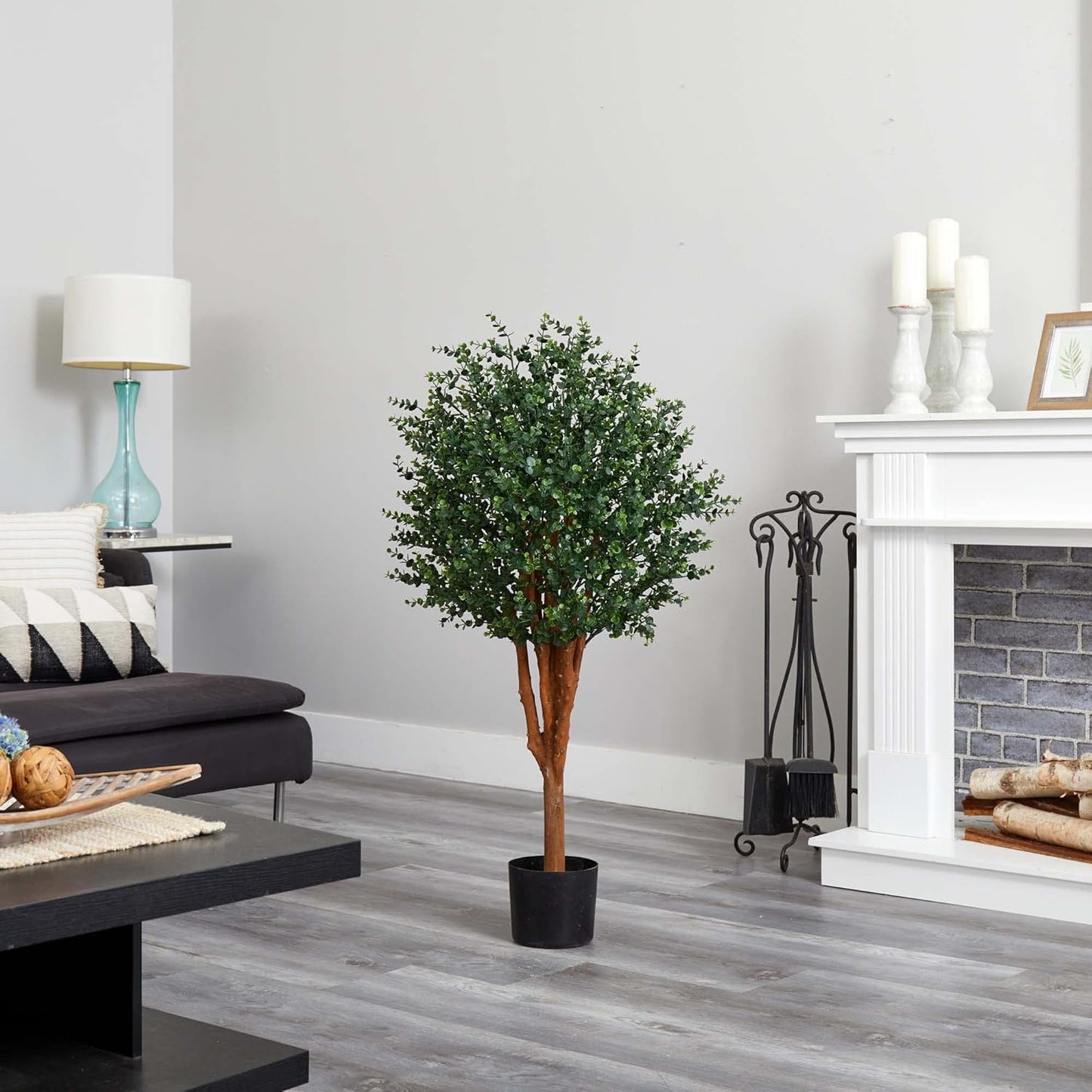 4’ Eucalyptus Artificial UV Resistant Indoor/Outdoor Silk Trees, Green, 18x20x4 Ft