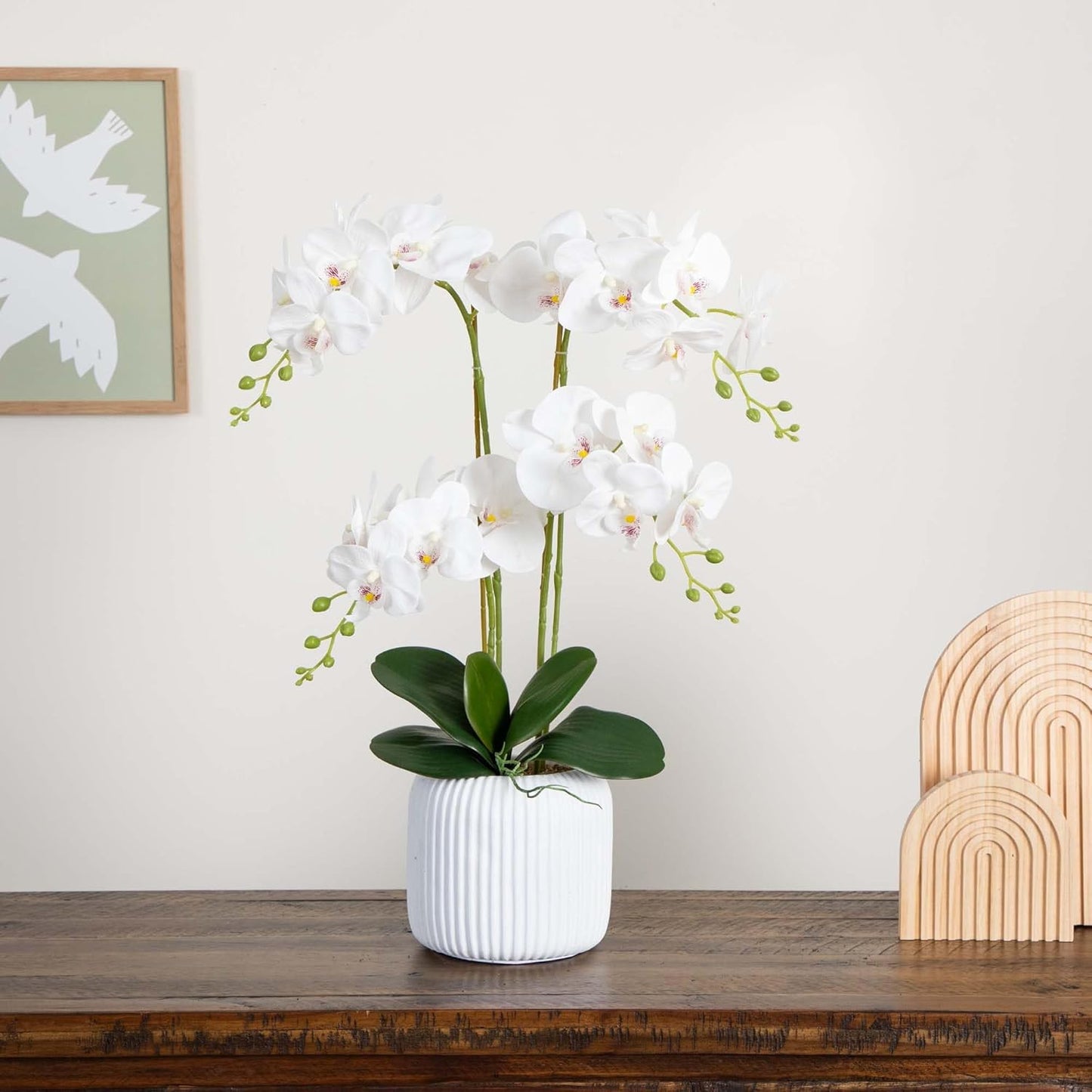 26-in Artificial Phalaenopsis Orchid Flower Arrangement in White Ceramic Decorative Planter, Fake Orchids That Look Real for Home & Off