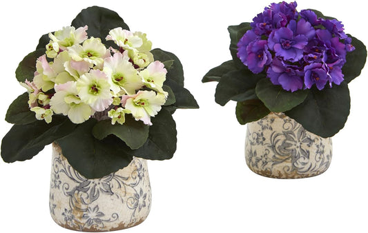 8in. African Violet Artificial Plant in Floral Design Vase (Set of 2)