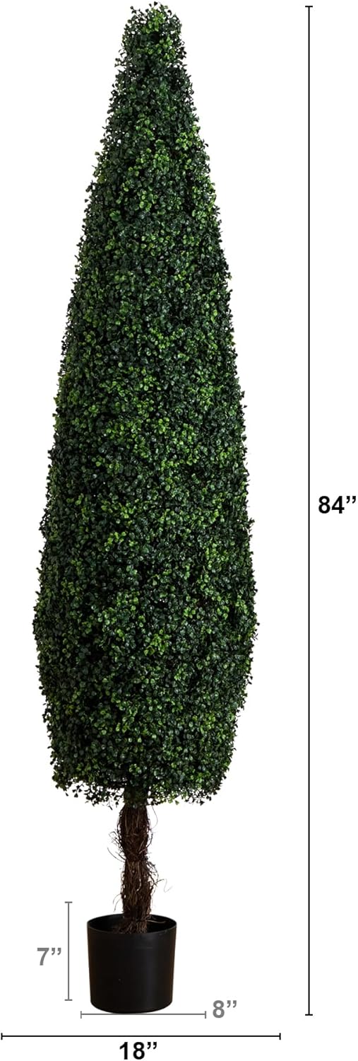 7-FT Artificial Boxwood Topiary Tree for Indoor/Outdoor Decoration, Faux Boxwood Tower Topiary Cone Shaped Plant Decorating Hedge, UV R
