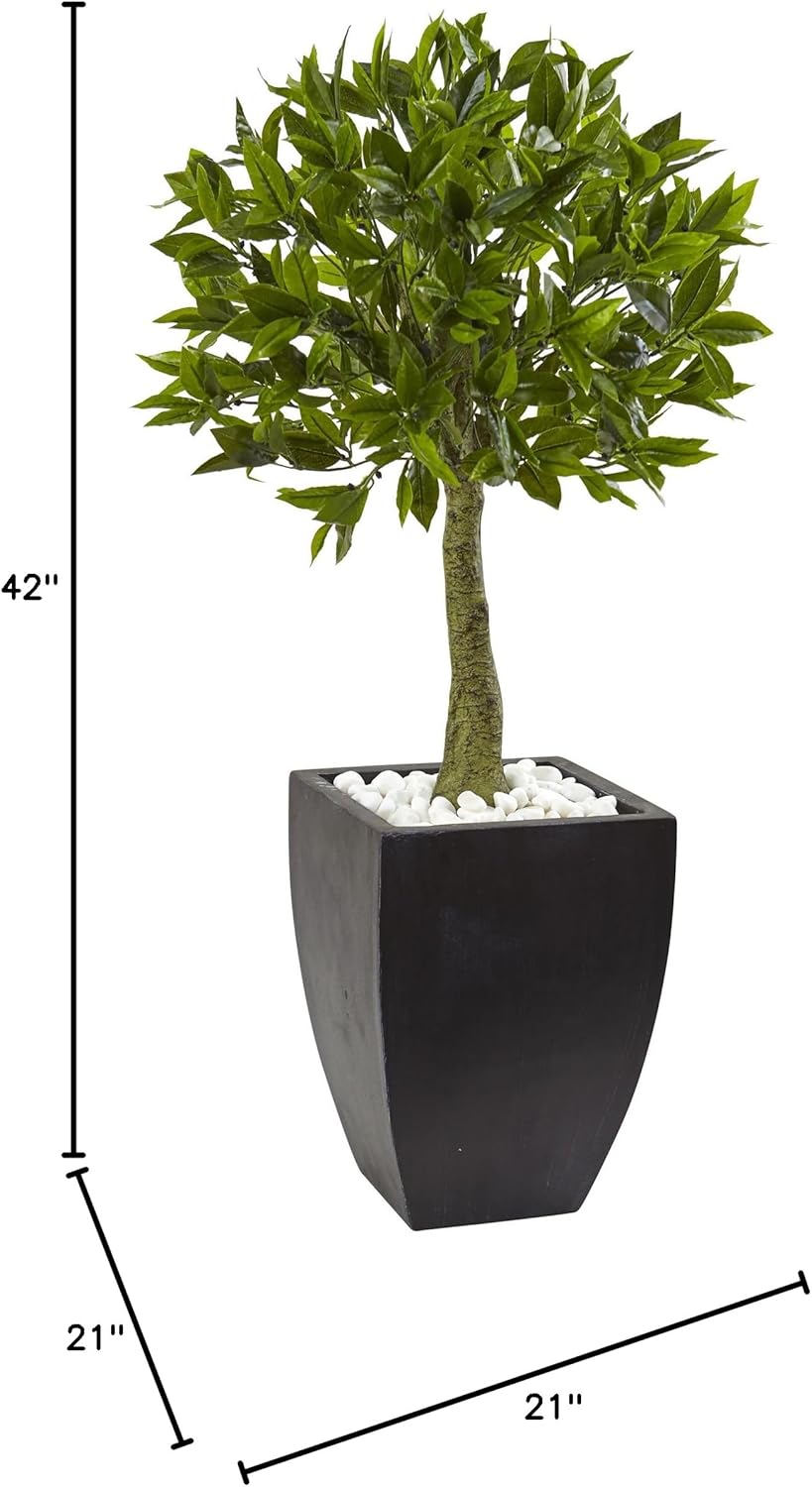 42in. Bay Leaf Topiary with Black Wash Planter UV Resistant (Indoor/Outdoor)
