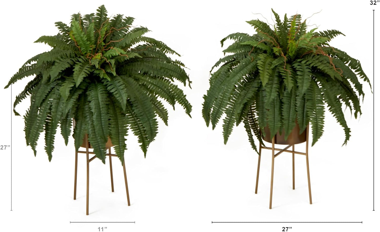 32in. Artificial Boston Fern Plant with Metal Planter with Stand DIY KIT (Set of 2)