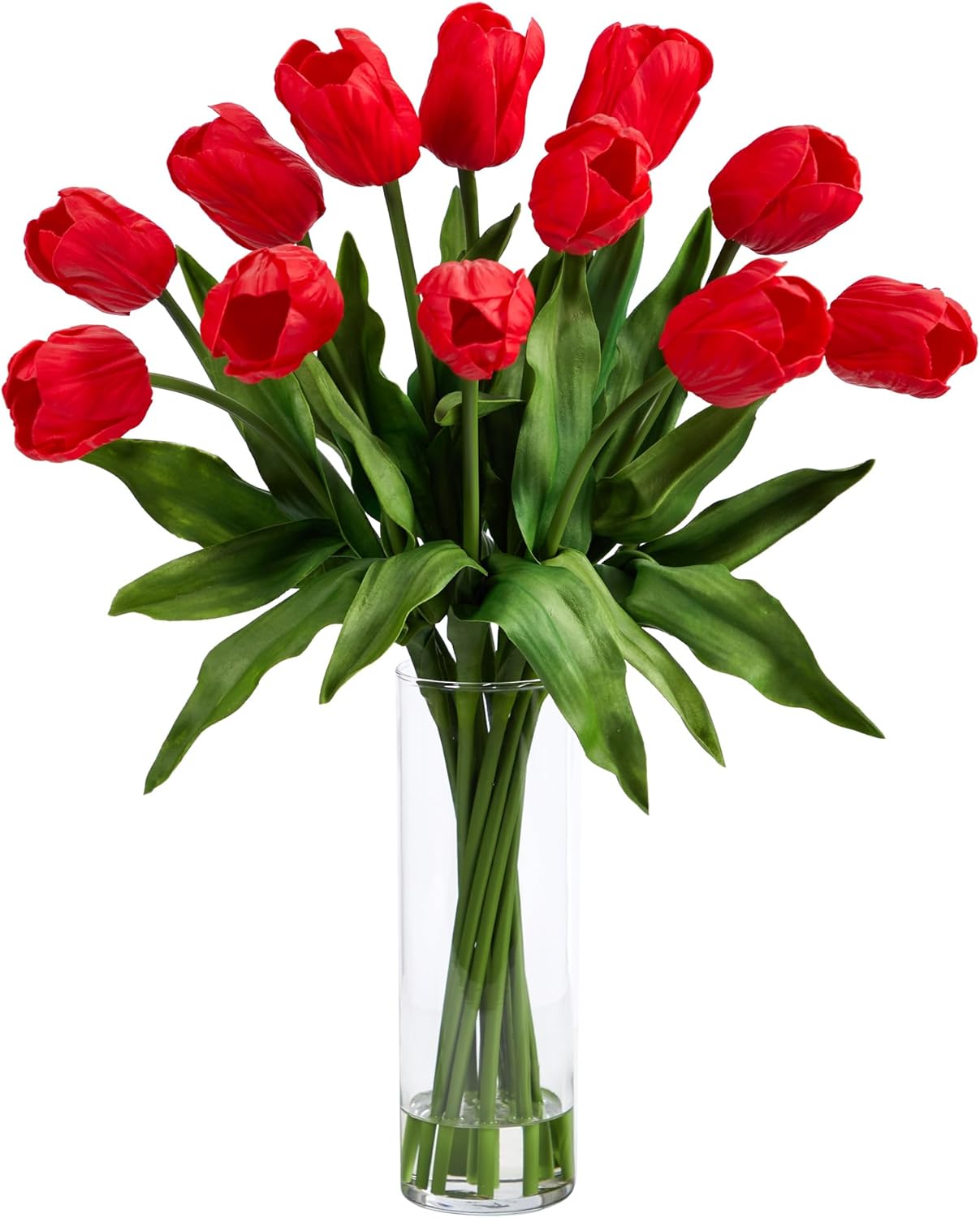 23in. Artificial Tulip Arrangement with Cylinder Glass Vase, Pink No50